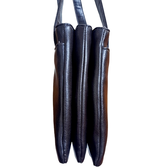 Vtg Rosetti Purse Handbag Shoulder bag Brown Faux Leather Triple Zip Inserts - Picture 9 of 10